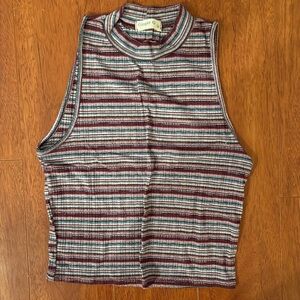 Ginger G Multicolor Ribbed Mock Neck Crop Sleeveless Tee